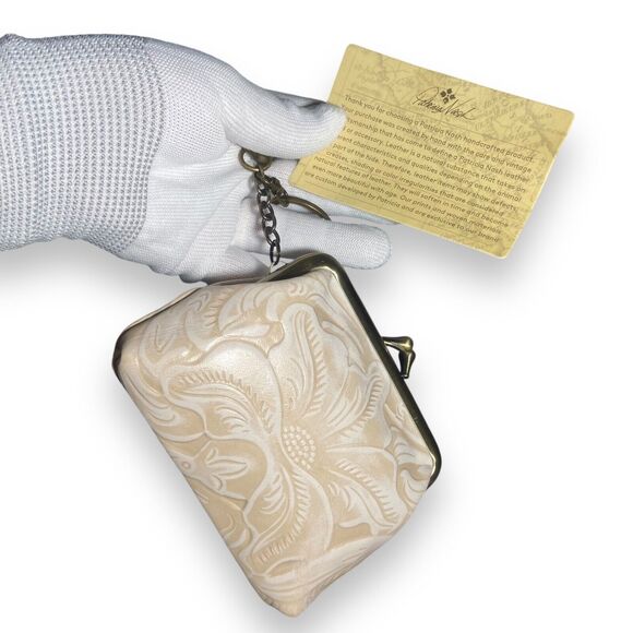 Patricia Nash Borse Beige Embossed Genuine Leather Kiss Lock Coin Wallet Purse - Picture 4 of 9